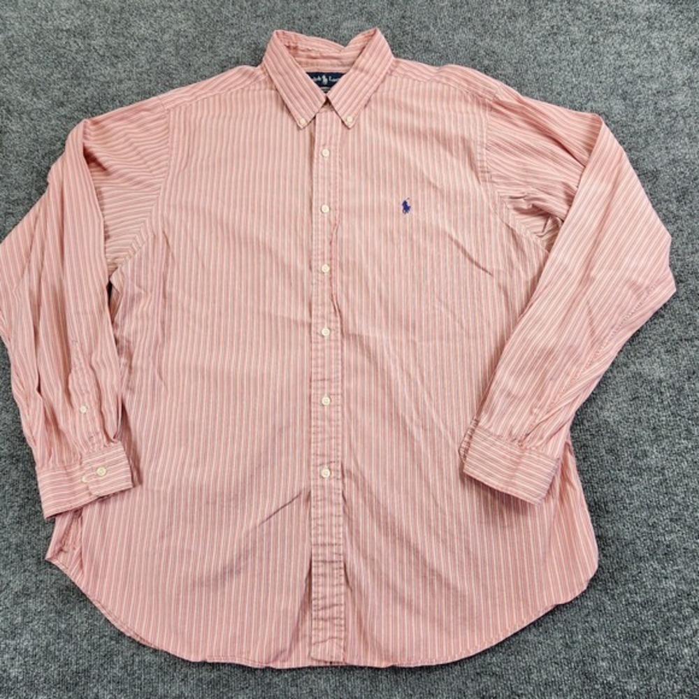 Ralph Lauren XL 17.5 Mens Classic Fit Striped Long Sleeve Button Peach - Picture 2 of 6